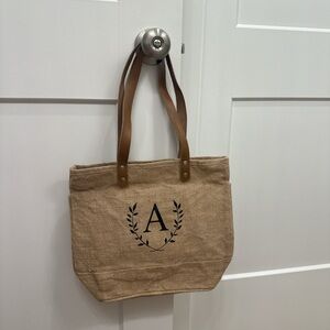 “A” Letter Burlap Purse